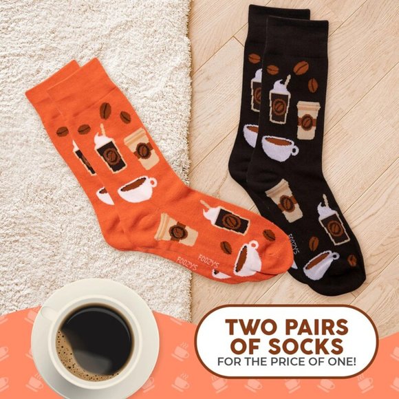 Coffee Expresso Mug Caffeine Roasted Beans Arabica Morning 2 Pairs Men's Socks - Picture 2 of 5